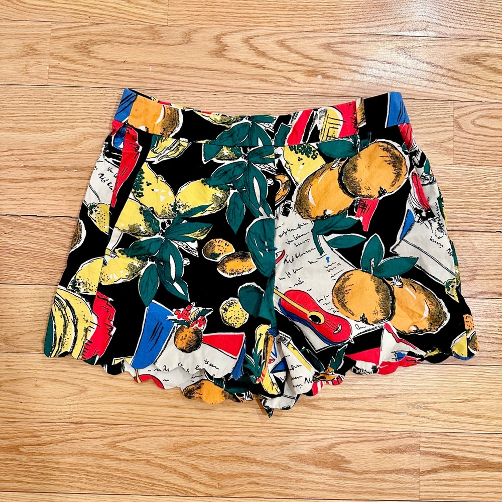 J. Crew Black Multicolor Fruit Print Shorts